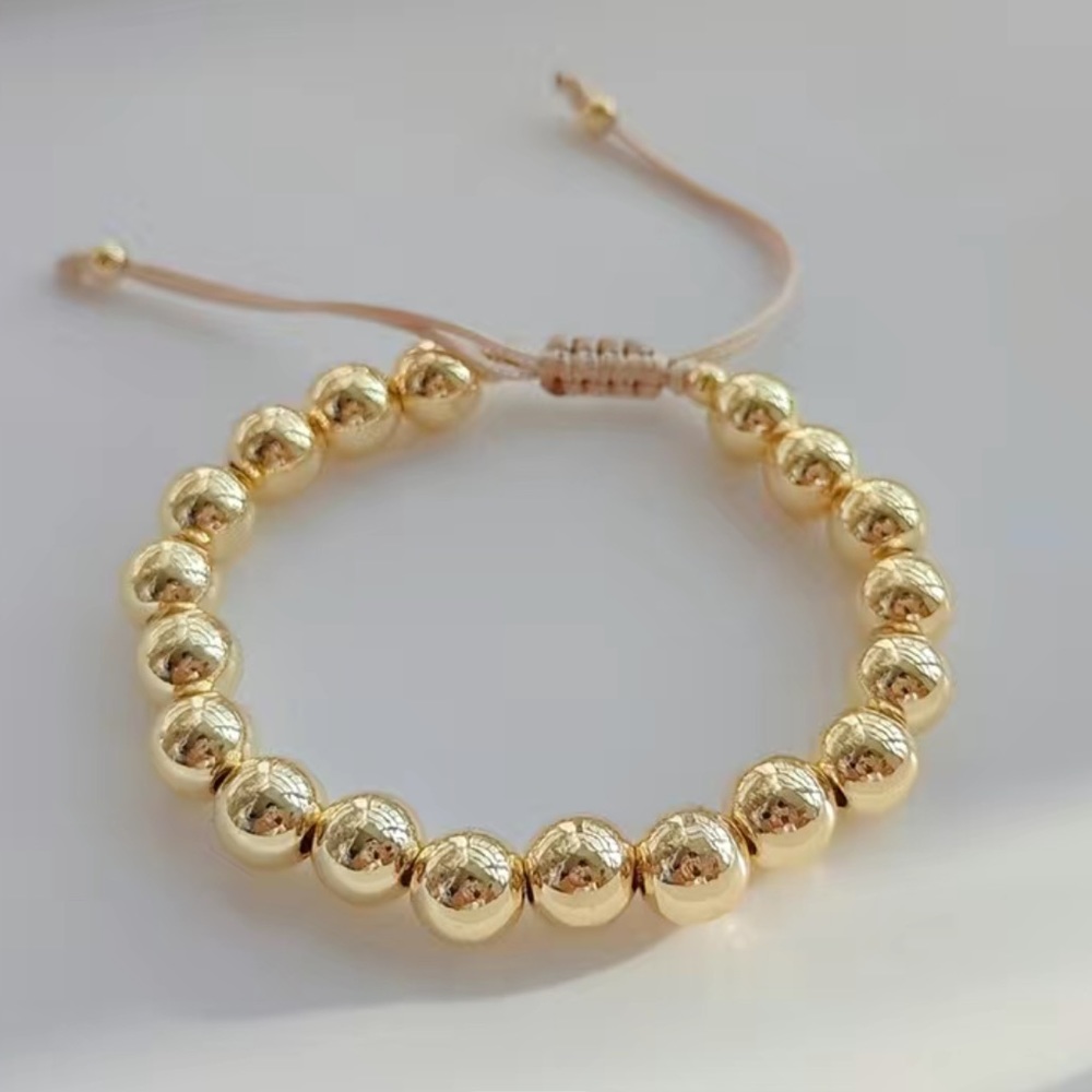 18k Gold Plated Solid Beaded Adjustable Bracelet